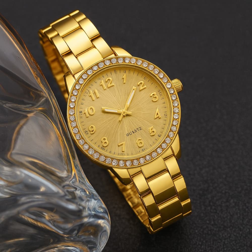 Kit Relógio Feminino Dourado Banhado a Ouro 18k  + Pulseira Original Dourada Aço Inoxidável