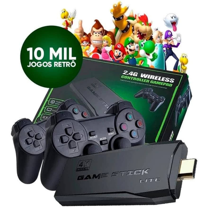 Video Game Stick 4K 20.000 Jogos Retrô + 2 Controles Sem Fio | Console Portátil Plug & Play