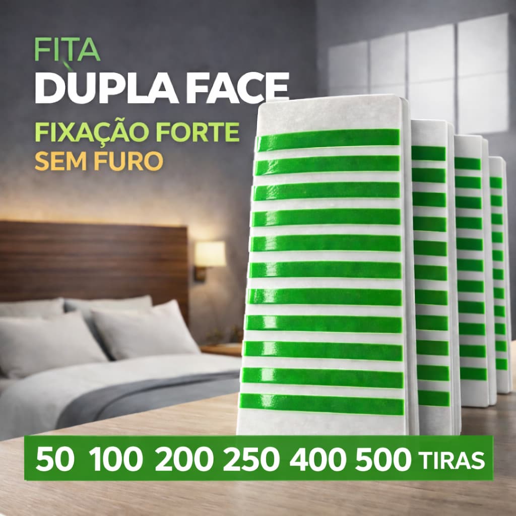 Fita Dupla Face Extra Forte Fracionada Cartela Tiras Resistente Placa PVC 3D Painel Cabeceira
