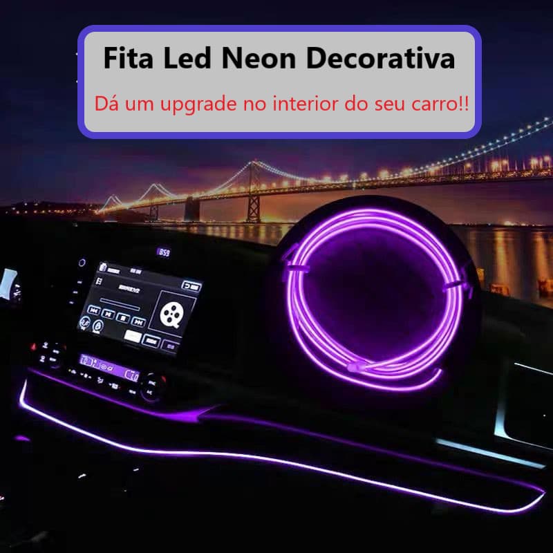Fita de Led Neon Painel Interior Carro Decoração Automotiva Tunning 12V 3 / 5 metros Top Luxo
